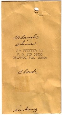 Vic Densmore envelope for Jim Pfeffer lures